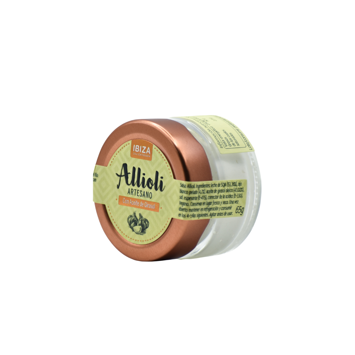 FL 30043 FL Allioli Ibiza Natuur Plantaardig - 65G pEen strongambachtelijke allioli/strong zoals van oudsher, volledig plantaardig en bereid zonder koeling tot het moment van openen. Verkrijgbaar in drie verfijnde smaken&mdash;strongklassiek, basilico of pittig chipotle/strong&mdash;en verpakt in stijlvolle glazen potjes met gouden deksel. Perfect om als smaakmaker toe te voegen of gewoon als culinaire ervaring op tafel te zetten. Ze worden ook verkocht als pakket van 3./p FL 30043